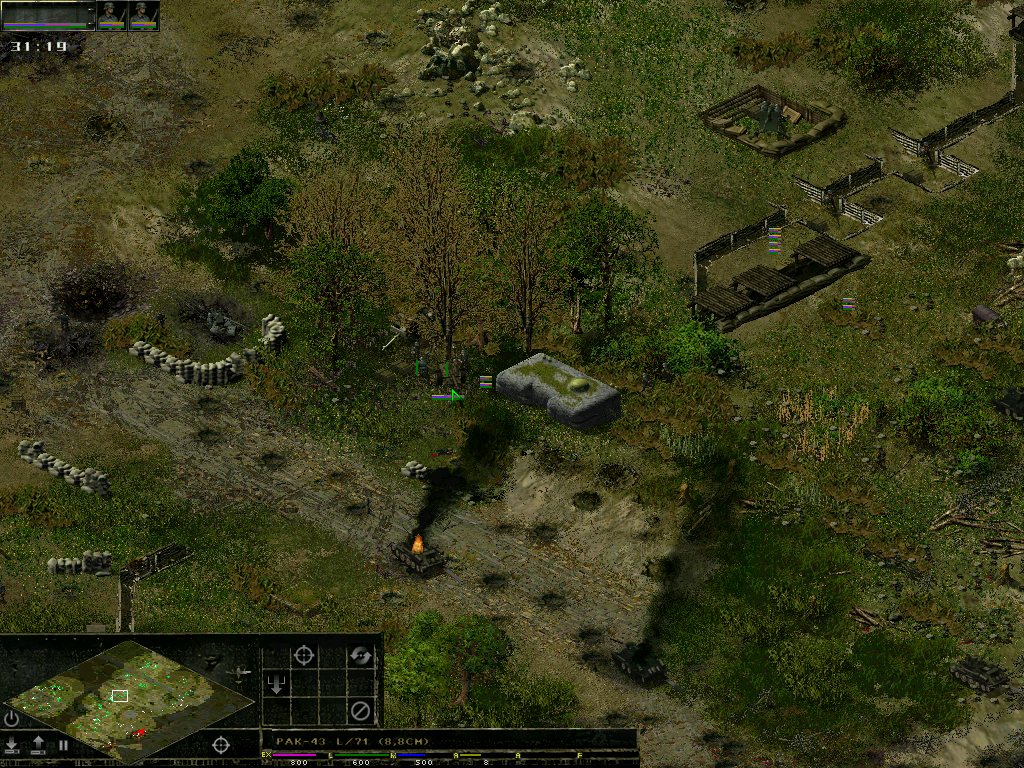 Two enemy tanks in flames after being ambushed by a well positioned Pak43.